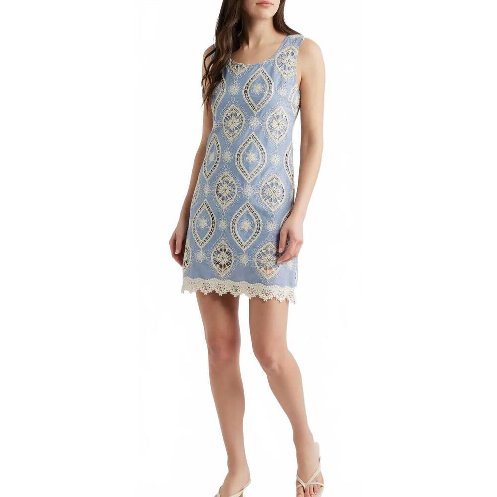 NEW ZOE AND CLAIRE embroidered cotton mini dress in blue